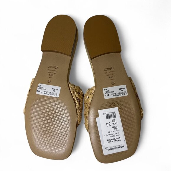 Schutz Women's Ayla Flat Straw Sandal Sz 6.5 B Nude NEW IN BOX - Picture 10 of 10